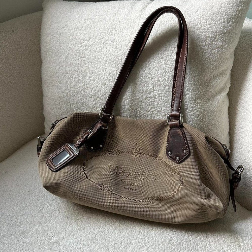 Adorable Vintage Prada Jacquard Logo Shoulder Bag